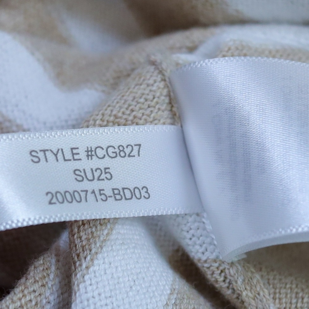 J.Crew Teddie Sweater Womens Large Tan White Striped Cotton Crewneck Coastal NWT - Picture 10 of 12